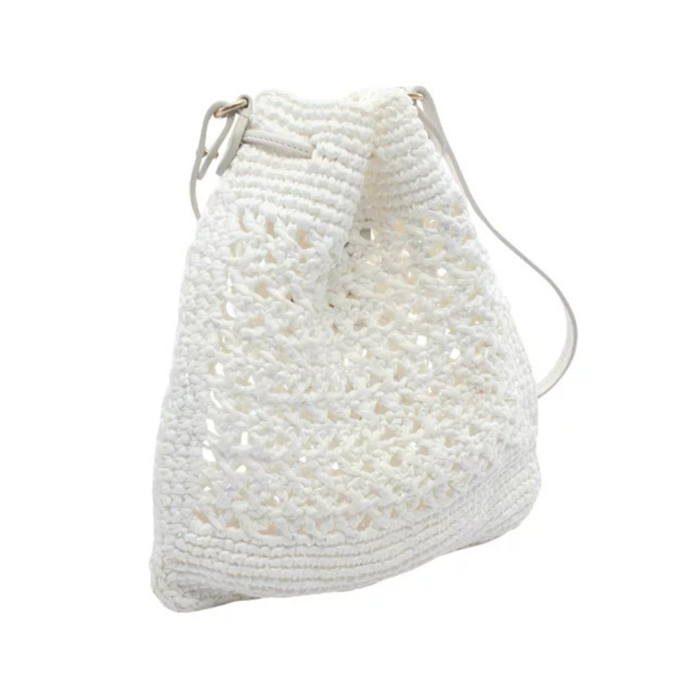 Miu Miu Woven Bag Brown White Bucket Handbag Leather Brown White